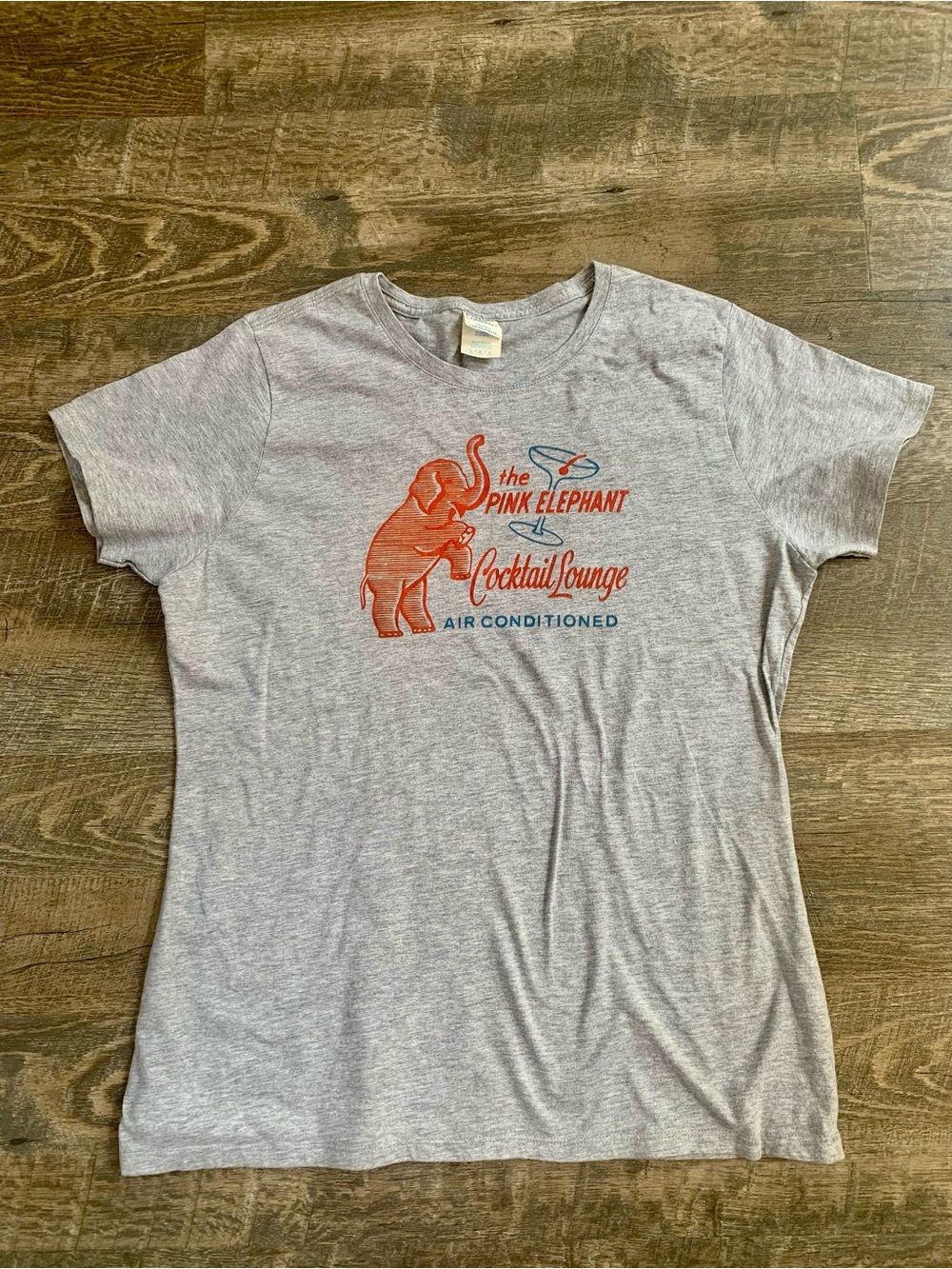 Vintage Women’s Retro Gray 'The Pink Elephant' 1950’s Cocktail Lounge Graphic T